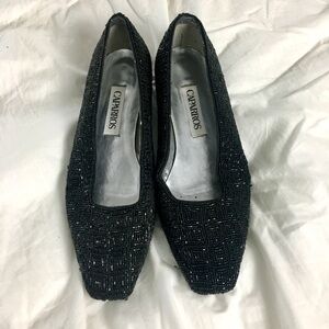 Caparros Vintage 80s/90s Black Sparkly Beaded Evening Shoes Size 10